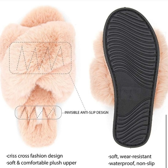 Black Faux fur cross band slippers - Picture 5 of 5